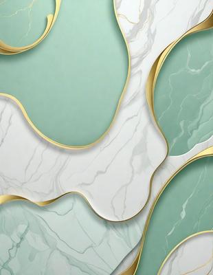 The primary subject of the image is a large, intricate, and decorative marble wall. The setting is a room with a green background, which adds to the overall atmosphere. The visual style is a combination of photo and digital art, creating a unique and eye-catching design. The colors and mood of the image are predominantly green, which gives the space a calm and serene ambiance.