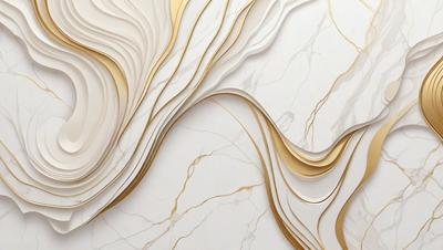 The primary subject of the image is a marble wall with a gold and white color scheme. The setting is a room with a white background, and the visual style appears to be a combination of digital art and illustration. The dominant colors are gold, white, and possibly some shades of brown, depending on the lighting and angle. The overall atmosphere of the image is elegant and sophisticated, with a touch of luxury and refinement.