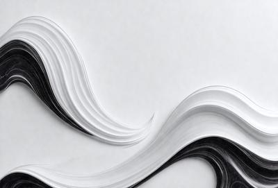 The primary subject of the image is a black and white wave, which is the main focus of the scene. The wave is depicted on a white surface, giving it a contrasting appearance. The visual style of the image is a combination of a photo and a drawing, creating a unique and artistic representation of the wave. The colors and mood of the image are predominantly black and white, giving it a classic and timeless feel.