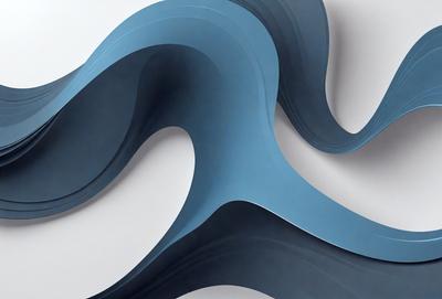 The primary subject of the image is a blue and white wave, which is the main focus of the scene. The wave is depicted in a digital art style, giving it a modern and visually appealing appearance. The setting is a white background, which provides a clean and minimalist look to the image. The colors and mood of the image are predominantly blue and white, creating a sense of calmness and tranquility.
