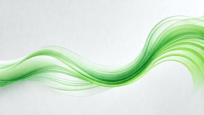 The primary subject of the image is a green wave or flowing pattern, which appears to be a digital art or illustration. The setting is a white background, which provides a clean and minimalist appearance. The visual style is modern and creative, with the green wave being the focal point of the image. The colors and mood are predominantly green, creating a sense of freshness and natural beauty.