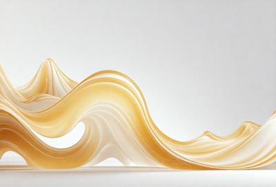 The primary subject of the image is a large, curved sculpture made of yellow and white materials. The sculpture is displayed on a white surface, which serves as the background. The visual style of the image is a combination of digital art and illustration, as the sculpture appears to be a digital representation of a wave. The colors and mood of the image are predominantly yellow and white, creating a sense of warmth and simplicity.