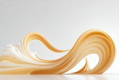 The primary subject of the image is a sculpture of a wave made of paper. The sculpture is displayed on a white surface, which serves as the background. The visual style of the image is a combination of digital art and illustration, as it is a digital representation of a paper sculpture. The colors and mood of the image are predominantly white, giving it a clean and minimalist appearance.