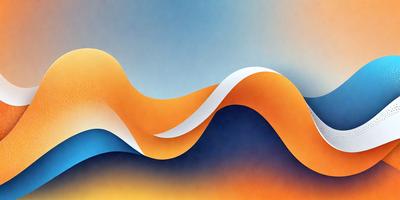 The primary subject of the image is a large, curved, and colorful wave. The wave is painted in a vibrant blue and orange color scheme, giving it a dynamic and lively appearance. The setting is a blue and orange sky, which serves as the backdrop for the wave. The visual style of the image is a combination of digital art and illustration, creating a unique and eye-catching piece of art. The overall atmosphere of the image is energetic and captivating, with the vivid colors and