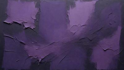 The primary subject of the image is a purple painting with a textured surface. The setting is a wall, and the visual style appears to be a painting or drawing. The dominant colors in the image are purple and black, creating a moody and artistic atmosphere.