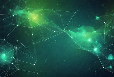 The primary subject of the image is a green background with a pattern of green and white lines. The setting appears to be a dark space, possibly a night sky. The visual style of the image is a combination of digital art and illustration, creating a unique and intricate design. The colors and mood of the image are predominantly green, giving it a calm and serene atmosphere.