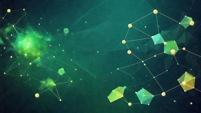 The primary subject of the image is a green background with a pattern of yellow and blue geometric shapes. The setting appears to be a dark, starry night, with the shapes and colors creating a visually striking and unique atmosphere. The visual style of the image is a combination of digital art and illustration, with the geometric shapes and colors creating a dynamic and engaging composition. The overall mood of the image is one of wonder and exploration, as the viewer is drawn into the intricate patterns and shapes of the green background.