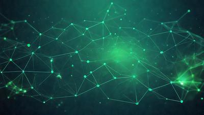 The primary subject of the image is a green, geometric pattern. The setting is a dark background, which contrasts with the bright green pattern. The visual style is a digital art or illustration, creating a unique and intricate design. The colors and mood of the image are predominantly green, giving it a calm and soothing atmosphere.