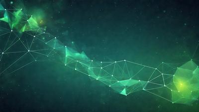 The primary subject of the image is a green, geometric pattern. The setting is a dark, starry sky, with the pattern extending across the entire background. The visual style is a combination of digital art and illustration, creating a unique and captivating image. The dominant colors are green and black, giving the scene a modern and sophisticated appearance.