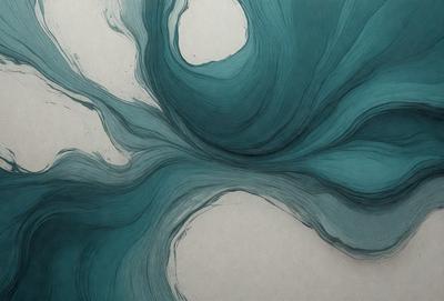The primary subject of the image is a blue and white painting of a swirling, flowing design. The setting is a white background, and the visual style appears to be a combination of digital art and illustration. The dominant colors in the painting are blue and white, creating a sense of calmness and tranquility.