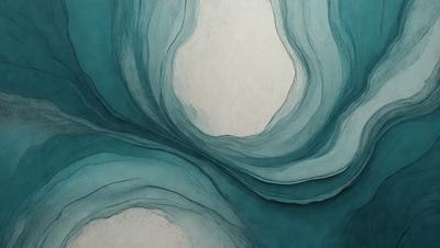 The primary subject of the image is a blue and white painting of a waterfall. The setting is a white background, and the visual style appears to be a digital art or illustration. The dominant colors in the painting are blue and white, creating a serene and calming atmosphere.