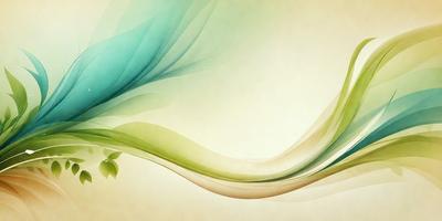 The primary subject of the image is a green and blue flowery design. The setting is a white background, which provides a clean and minimalist appearance. The visual style is a combination of digital art and illustration, creating a vibrant and lively atmosphere. The dominant colors are green and blue, which evoke a sense of freshness and tranquility.
