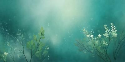 The primary subject of the image is a painting of a forest scene. The setting is a lush green forest with trees and water. The visual style is a digital art painting, which gives the image a vibrant and colorful appearance. The dominant colors are green, blue, and white, creating a serene and natural atmosphere.