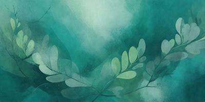 The primary subject of the image is a leafy plant with green leaves. The setting is a blue background, which creates a serene and calming atmosphere. The visual style is a combination of digital art and illustration, giving the image a unique and artistic appearance. The colors and mood convey a sense of tranquility and natural beauty.