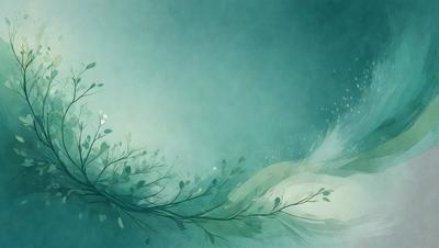 The primary subject of the image is a white bird with a long tail, flying through a blue, misty sky. The bird is surrounded by green leaves, which create a serene and natural atmosphere. The setting is a vast, open sky, with no visible land or other objects. The visual style of the image is a combination of digital art and illustration, creating a sense of motion and freedom. The colors and mood of the image are predominantly blue and green, with a touch of white from the bird's feathers