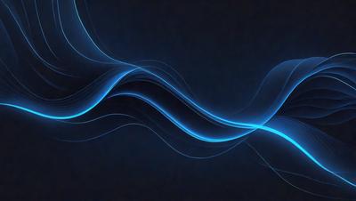 The primary subject of the image is a blue wave or flowing water, which is the main focus of the scene. The setting is a dark background, which contrasts with the blue wave. The visual style is a digital art or illustration, as the wave appears to be a digital creation. The dominant colors are blue and black, creating a calm and serene atmosphere.