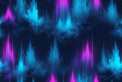 The primary subject of the image is a blue and purple patterned background with a cloudy sky. The setting is a dark, cloudy sky, and the visual style is a digital art or illustration. The dominant colors are blue and purple, creating a moody and atmospheric mood.