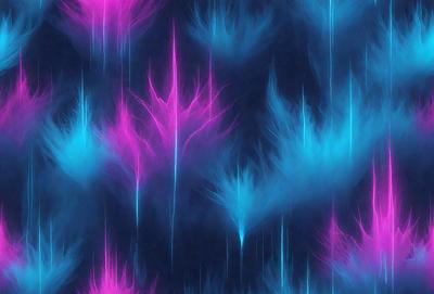 The primary subject of the image is a pattern of purple and blue lightning bolts. The setting is a dark background, which contrasts with the bright colors of the lightning bolts. The visual style is a digital art or illustration, as the lightning bolts are depicted in a stylized manner. The dominant colors are purple and blue, creating a vibrant and energetic atmosphere.