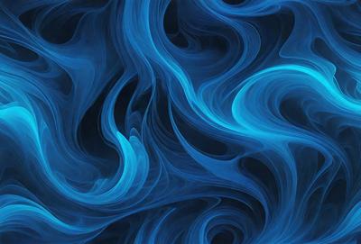 The primary subject of the image is a blue, swirling, and flowing pattern, which appears to be a digital art or illustration. The setting is a dark background, which contrasts with the vibrant blue color of the swirling pattern. The visual style suggests a creative and artistic approach to the image. The dominant colors and overall atmosphere convey a sense of movement, energy, and depth.