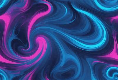 The primary subject of the image is a swirling, colorful pattern that resembles a blue and pink ocean. The setting is a blue and pink background, which adds to the overall visual style. The colors and mood of the image are vibrant and lively, creating a sense of movement and energy.