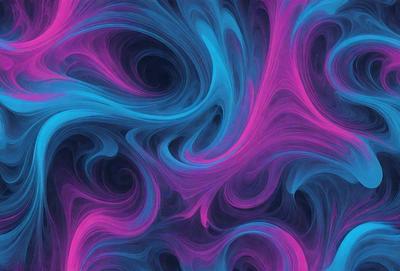 The primary subject of the image is a swirling, colorful pattern that resembles a painting or a digital artwork. The setting is a dark background, which contrasts with the vibrant colors of the swirling pattern. The visual style appears to be a combination of photo and digital art, creating a unique and captivating image. The dominant colors are pink and blue, which contribute to the overall mood of the image, evoking a sense of energy and movement.