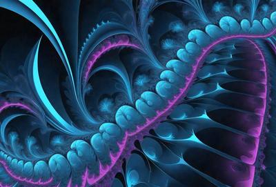 The primary subject of the image is a blue and purple swirling pattern, which appears to be a digital art or illustration. The setting is a dark background, which contrasts with the vibrant colors of the swirling pattern. The visual style suggests that the image is a creative and artistic representation of a swirling design. The dominant colors are blue and purple, giving the image a calming and soothing atmosphere.