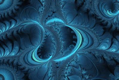 The primary subject of the image is a blue and green swirling pattern, which appears to be a digital art or illustration. The setting is a blue background, and the visual style suggests that it is a digital creation. The dominant colors in the image are blue and green, creating a calming and serene atmosphere.