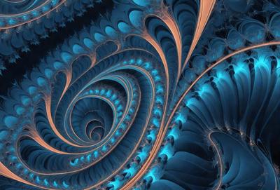 The primary subject of the image is a spiral pattern, which is a blue and orange swirl. The setting is a blue and orange background, creating a vibrant and lively atmosphere. The visual style is a digital art or illustration, showcasing the intricate details of the spiral pattern. The colors and mood of the image are energetic and dynamic, with the blue and orange hues evoking a sense of movement and flow.