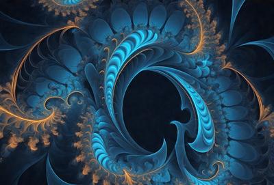 The primary subject of the image is a blue and yellow swirling pattern, which appears to be a digital art or illustration. The setting is a dark background, which contrasts with the vibrant colors of the swirling pattern. The visual style suggests that the image is a creative and artistic representation of a swirling design. The dominant colors are blue and yellow, creating a lively and energetic atmosphere.