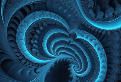 The primary subject of the image is a blue spiral pattern, which appears to be a digital art or illustration. The setting is a dark background, which contrasts with the blue spiral. The visual style is a combination of digital art and illustration, creating a unique and intricate design. The colors and mood of the image are predominantly blue, giving it a calm and serene atmosphere.