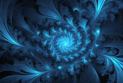 The primary subject of the image is a blue spiral pattern, which is the main object, scene, or focus of the image. The setting or background features a blue and white swirl pattern, which adds to the overall visual style. The image is a digital art or illustration, showcasing the artist's creativity and skill in designing intricate patterns. The dominant colors in the image are blue and white, creating a calming and serene atmosphere.