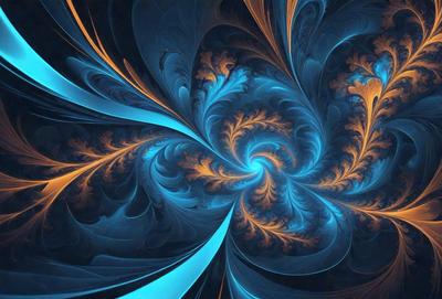 The primary subject of the image is a blue and orange spiral pattern, which appears to be a digital art or illustration. The setting is a blue and orange swirling background, creating a vibrant and dynamic atmosphere. The visual style suggests that the image is a creative and artistic representation of a spiral pattern, possibly inspired by nature or abstract art. The colors and mood convey a sense of movement, energy, and vibrancy.