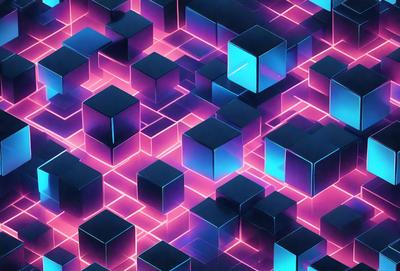 The primary subject of the image is a pattern of colored squares, which are arranged in a visually appealing manner. The setting is a colorful, abstract background that complements the vibrant colors of the squares. The visual style is a combination of digital art and illustration, creating a unique and eye-catching design. The colors and mood of the image are predominantly pink and blue, giving it a lively and energetic atmosphere.