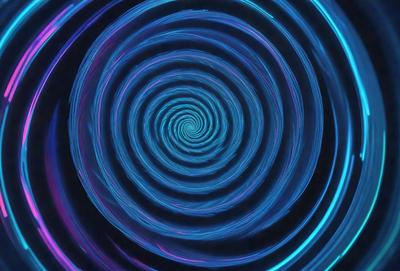 The primary subject of the image is a spiral pattern, which is a blue and purple swirl. The setting is a dark background, which contrasts with the vibrant colors of the spiral pattern. The visual style appears to be a digital art or illustration, as the spiral pattern is intricately detailed and the colors are rich and saturated. The overall atmosphere of the image is dynamic and visually appealing, with the spiral pattern serving as the focal point of the composition.