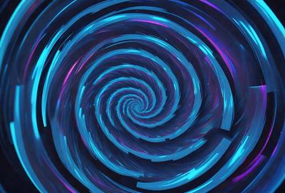 The primary subject of the image is a spiral pattern, which is a blue and purple swirl. The setting is a dark background, which contrasts with the spiral pattern. The visual style is a digital art or illustration, as the spiral pattern appears to be a digital creation. The colors and mood of the image are predominantly blue and purple, creating a sense of depth and intrigue.