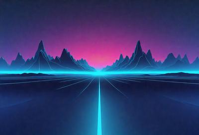 The primary subject of the image is a long, brightly lit path that appears to be a tunnel or a long corridor. The setting is a dark, starry night with a purple sky, creating a dramatic and mysterious atmosphere. The visual style is a digital art or illustration, with the path being depicted in a vibrant blue color. The colors and mood of the image evoke a sense of wonder and exploration, as the viewer is drawn into the depths of the tunnel or corrid