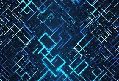 The primary subject of the image is a blue and white geometric pattern. The setting is a dark background, which contrasts with the bright blue and white colors of the pattern. The visual style is a digital art or illustration, as the pattern appears to be a digital creation. The colors and mood of the image are predominantly blue and white, creating a sense of calmness and sophistication.