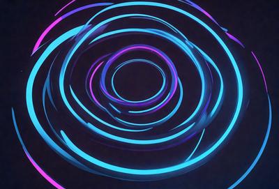 The primary subject of the image is a large, colorful, swirling circle. The circle is composed of various colors, including blue, purple, and pink. The setting appears to be a dark background, which contrasts with the vibrant colors of the circle. The visual style of the image is a combination of digital art and illustration, creating a dynamic and eye-catching design. The overall atmosphere of the image is energetic and lively, with the swirling circle capturing the viewer'