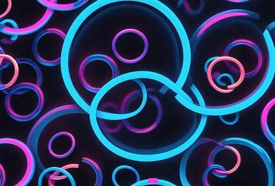 The primary subject of the image is a pattern of circles with neon colors. The circles are arranged in a visually appealing manner, creating a vibrant and lively atmosphere. The setting is a dark background, which contrasts with the bright and colorful circles. The visual style of the image is a combination of digital art and illustration, showcasing the creativity and skill of the artist. The dominant colors in the image are neon pink, blue, and purple, which contribute to the overall mood of