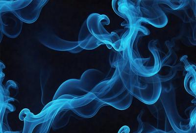 The primary subject of the image is a blue smoke or mist, which is the main object, scene, or focus of the image. The setting or background is a dark blue sky, and the visual style appears to be a digital art or illustration. The colors and mood of the image are predominantly blue, creating a calm and serene atmosphere.