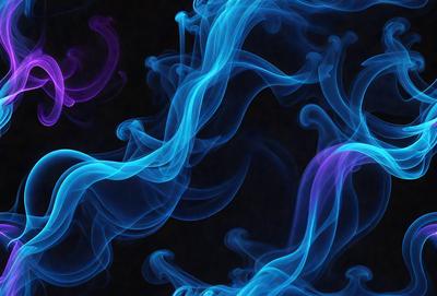 The primary subject of the image is a blue smoke or mist, which appears to be a digital art or illustration. The setting is a dark background, and the visual style gives the impression of a futuristic or surreal scene. The dominant colors are blue and purple, creating a moody and atmospheric mood.