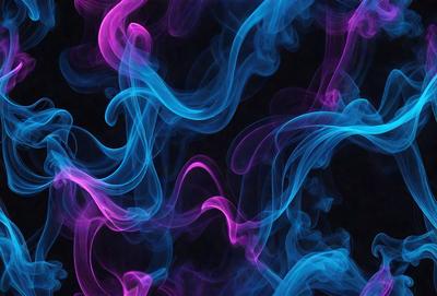 The primary subject of the image is a purple and blue smoke or mist, which appears to be a digital art or illustration. The setting is a dark background, and the visual style gives the impression of a surreal or dreamy atmosphere. The colors and mood of the image are predominantly purple and blue, creating a sense of mystery and intrigue.