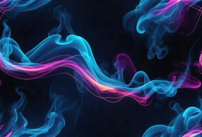 The primary subject of the image is a blue and purple smoke trail, which appears to be a digital art or illustration. The setting is a dark background, and the visual style gives the impression of a futuristic or surreal scene. The dominant colors in the image are blue and purple, creating a sense of depth and intrigue.