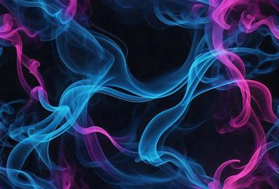 The primary subject of the image is a blue and pink smoke, which appears to be a digital art or illustration. The setting is a dark background, and the visual style gives the impression of a surreal or dreamy atmosphere. The dominant colors are blue and pink, creating a unique and captivating mood.