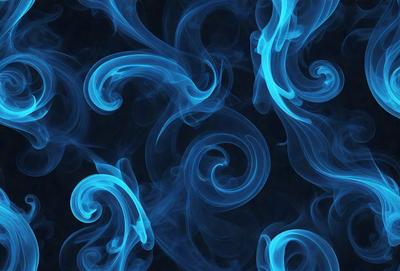 The primary subject of the image is a blue smoke pattern, which is the main object, scene, or focus of the image. The setting or background is a blue and black patterned surface, which adds to the visual style of the image. The visual style of the image is a combination of photo and digital art, creating a unique and intriguing atmosphere. The dominant colors in the image are blue and black, which contribute to the overall mood of the image.