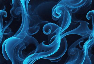 The primary subject of the image is a blue smoke or vapor, which appears to be a digital art or illustration. The setting is a dark background, which contrasts with the blue smoke. The visual style gives the impression of a surreal or dreamy atmosphere. The dominant colors are blue and black, creating a moody and mysterious mood.