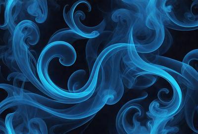 The primary subject of the image is a blue smoke or steam, which appears to be a digital art or illustration. The setting is a dark background, and the visual style gives the impression of a surreal or futuristic scene. The dominant colors are blue and white, creating a calm and serene atmosphere.