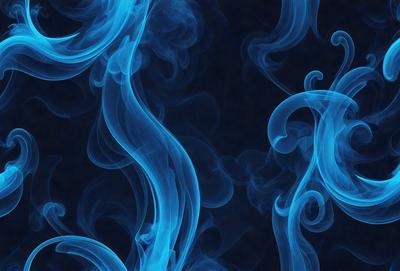 The primary subject of the image is a blue smoke or mist, which appears to be a digital art or illustration. The setting is a dark background, which contrasts with the blue smoke. The visual style gives the impression of a surreal or dreamy atmosphere. The dominant colors are blue and black, creating a moody and mysterious mood.