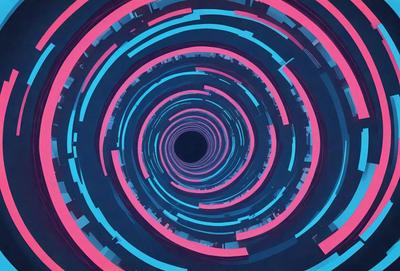 The primary subject of the image is a spiral or tunnel-like structure, which appears to be a part of a futuristic cityscape. The setting is a blue and pink background, which adds a vibrant and dynamic feel to the scene. The visual style of the image is a combination of digital art and illustration, creating a unique and captivating representation of the spiral. The colors and mood of the image are predominantly blue and pink, giving it a sense of depth and a futur