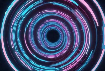 The primary subject of the image is a large, colorful, and swirling tunnel. The tunnel is filled with a variety of bright colors, including blue, pink, and purple. The setting is a futuristic, digital art-like environment, with the tunnel appearing to be a part of a larger, interconnected network. The visual style of the image is a combination of digital art and illustration, creating a vibrant and dynamic scene. The overall atmosphere of the image is energetic and captivating,